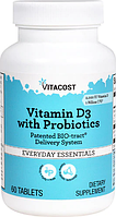 Вітамін D3 з пробіотиками 1 млрд ДЕЩО, Vitacost, Vitamin D3 with Probiotics, 1 мільярд CFU, 60 таблеток