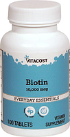 Биотин, Vitacost, Biotin, 10000 мкг, 100 таблеток