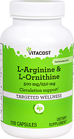 L-аргинин и L-орнитин, Vitacost, L-Arginine & L-Ornithine, 500/250 мг, 100 капсул