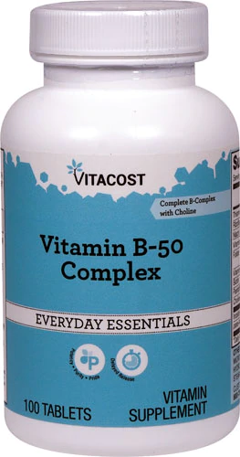 Комплекс B50, Vitacost, Vitamin B50 Complex, 100 таблеток