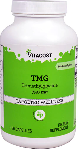 Тріметілгліцін, Vitacost, Trimethylglycine (Betaine Anhydrous), 750 мг, 180 капсул