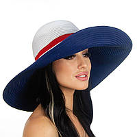 Женская шляпа широкополая с моделируемыми полями верх белый поле синее