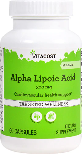 Альфа-ліпоєва кислота з біотином, Vitacost, Alpha Lipoic Acid with Biotin, 300 мг, 60 капсул