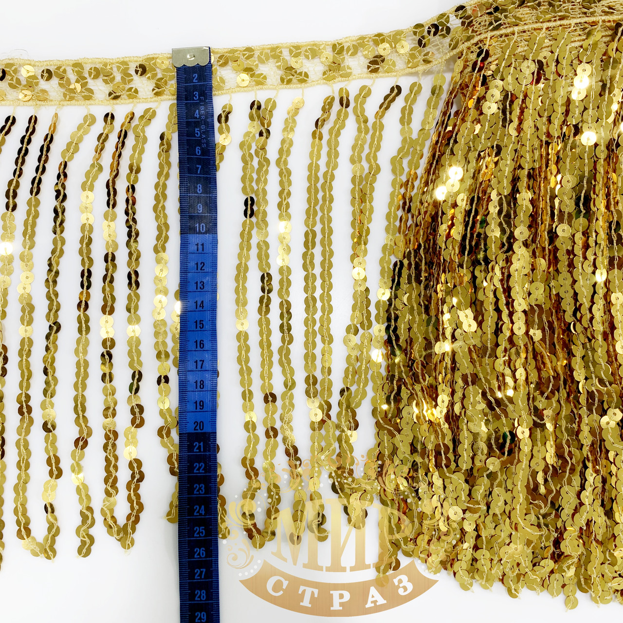 Пайеточная бахрома, цвет Gold, высота 28см*1м - фото 4 - id-p901566059