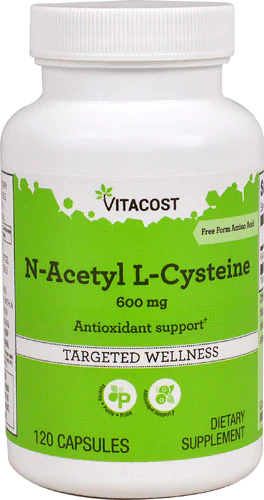 N-ацетил L-цистеїн, N-Acetyl L-Cysteine, Vitacost, 600 мг, 120 капсул