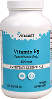 Вітамін В5, Vitacost, Vitamin B5 Pantothenic Acid, 500 мг, 200 капсул