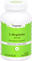 L-аргинин, Vitacost, L-Arginine, 500 мг, 100 капсул