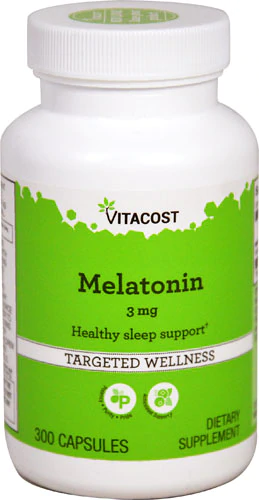 Мелатонін, Vitacost, Melatonin, 3 мг, 300 капсул