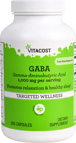 Гамма-аміномасляна кислота, Vitacost, GABA Gamma Aminobutyric Acid, 1000 мг, 200 капсул