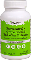 Ресвератрол і екстракт виноградних кісточок, Vitacost, Resveratrol + Grape Seed &, 120 капсул