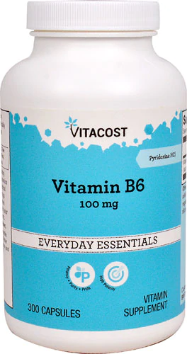 Вітамін B6, Vitacost, Vitamin B-6, 100 мг, 300 капсул