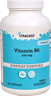 Вітамін B6, Vitacost, Vitamin B-6, 100 мг, 300 капсул