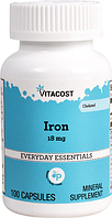 Железо, Iron, Vitacost, 18 мг, 100 капсул