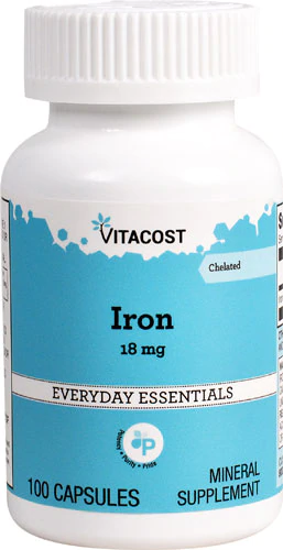 Залізо, Iron, Vitacost, 18 мг, 100 капсул