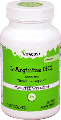 Л-аргінін, Vitacost, L-Arginine HCl, 1000 мг, 100 таблеток