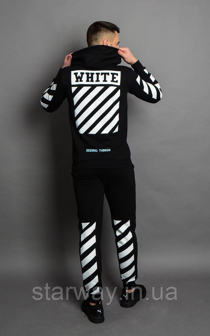 Спортивний чорний костюм з капюшоном | off white seeing things logo