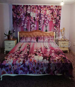 Фото Покривало з Ламбрекенами з квітів. Матеріал Блекаут. Зшиті 2 полотна