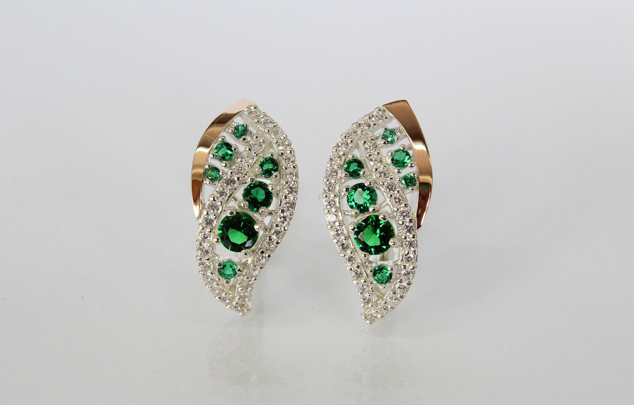 Срібні сережки з золотими вставками, фото 1