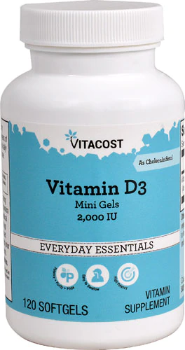 Вітамін D3, Vitacost, Vitamin D3 (as Cholecalciferol), 2000 IU, 120 капсул