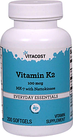 Витамин K2 с наттокиназой, Vitacost, Vitamin K2 MK7 with Nattokinase, 100 мкг, 200 капсул