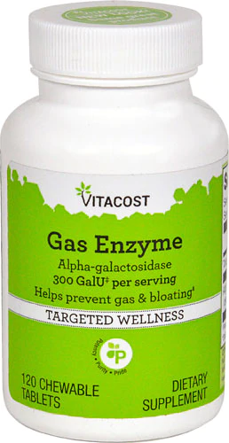 Альфагалактозидаза, Gas Enzyme Alphagalactosidase, Vitacost, 300 lU, 120 жувальних таблеток