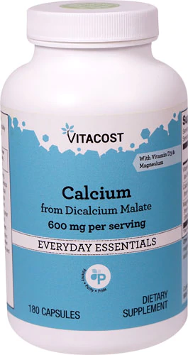 Кальцій з дикальцію малату з вітаміном D3 та магнієм, Calcium Dicalcium Malate, Vitacost, 600 мг, 180 капсул