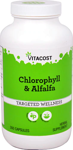 Хлорофіл і люцерна, Vitacost, Chlorophyll & Alfalfa, 300 капсул