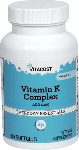 Вітаміну К1 і К2, Vitacost, Vitamin K Complex with K1 K2, 400 мкг, 180 капсул