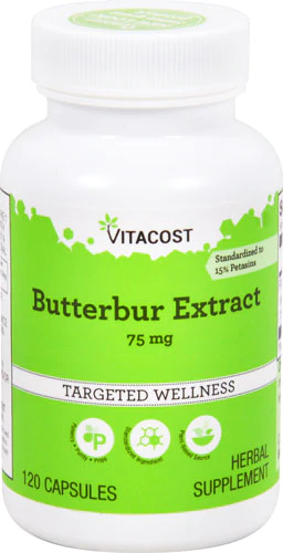 Білокопитник, екстракт, Vitacost, Butterbur Extract, 75 мг, 120 капсул