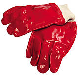 Рукавички кислотостійкі, бавовняні, повне ПВХ-покриття, в'язаний манжет (червоні), фото 2