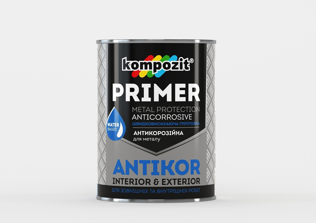 Грунтовка для металу ANTIKOR акрилова 1кг антикорозионная сіра Композит