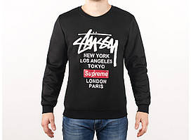 Чорний світшот принт supreme stussy | стильна кофта