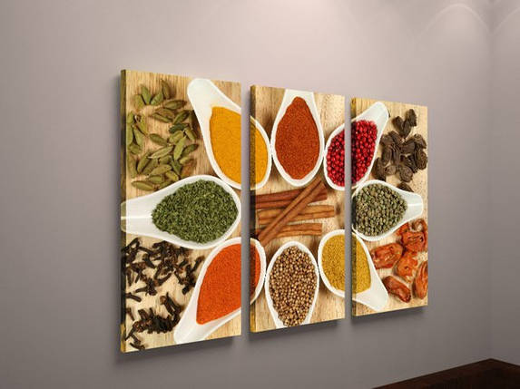Фотокартина фото картина модульна для кухні на полотні кольорова спеції 3 модулі полотно VE, фото 1