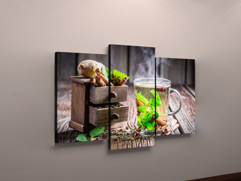 Фотокартина фото картина модульна для кухні чай м'ята натюрморт чашка чаю полотно VE