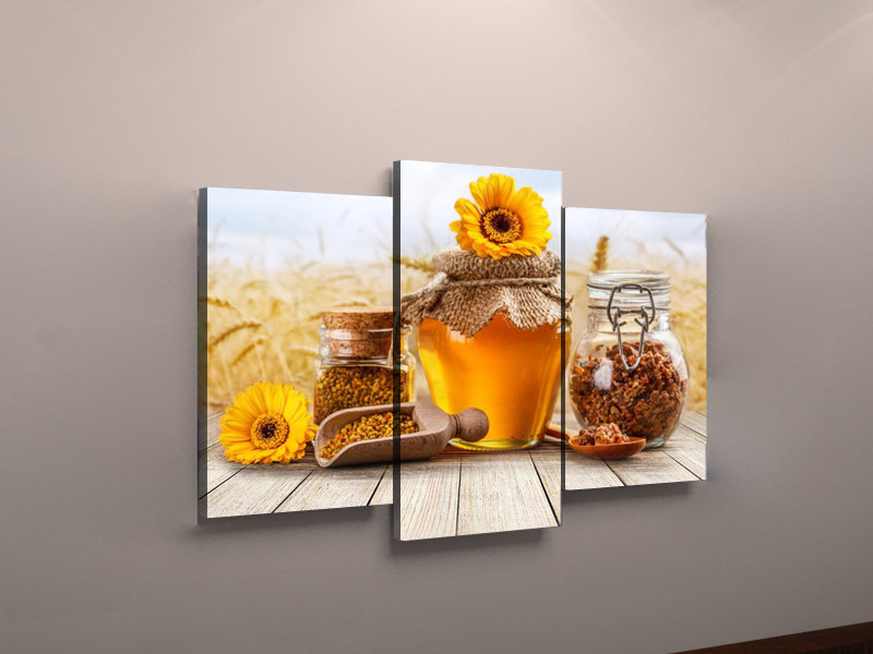 Фото картина модульна фотокартина для кухні на полотні мед натюрморт на замовлення полотно 3 модуля VE