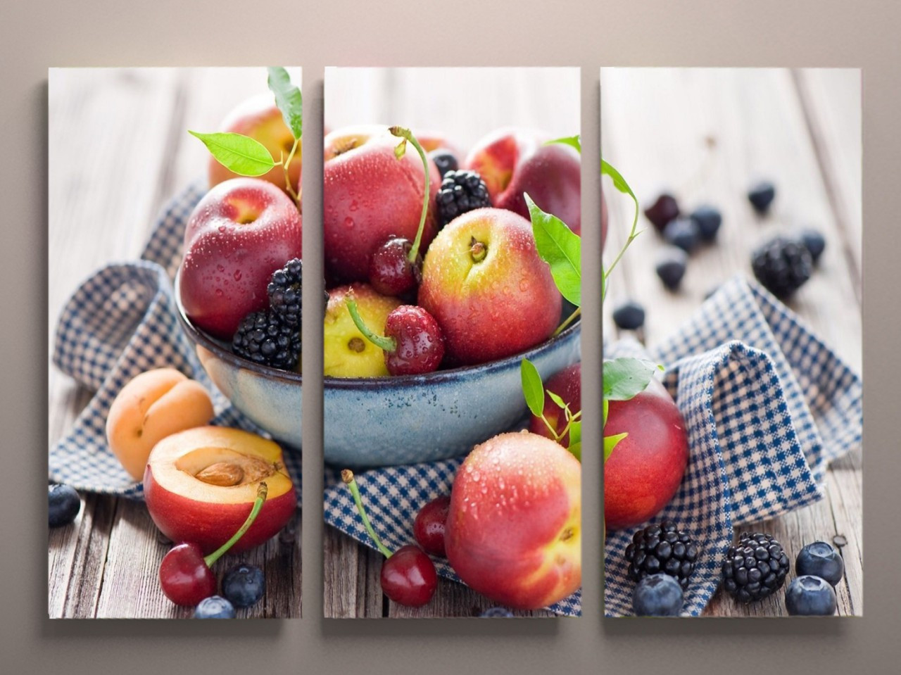 Фото картина модульна фотокартина на полотні для кухні персики натюрморт полотно 60х90 см VE