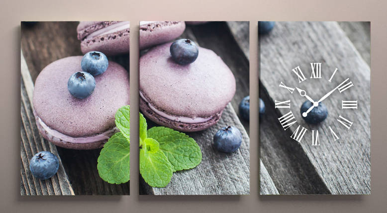 Картина-годинник модульна для кухні фотокартина з годинником макарони макарони макарони фото картина полотно VE, фото 1