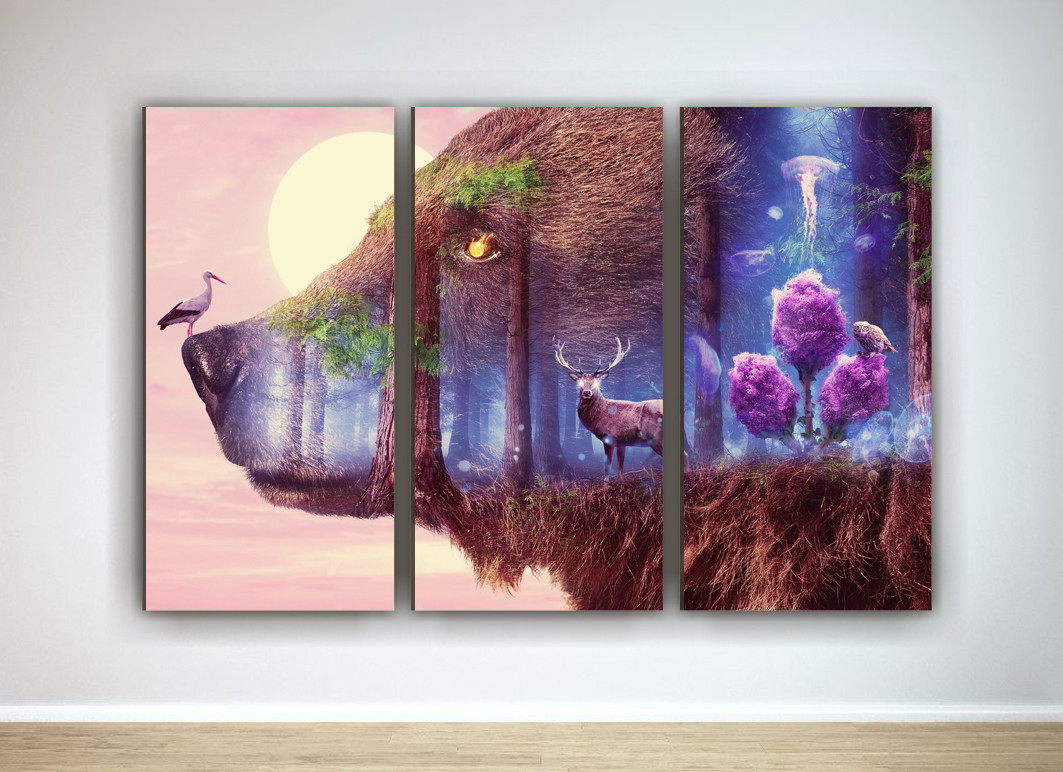 Фото картина модульна на полотні фотокартина тварини Ведмідь полотно VE