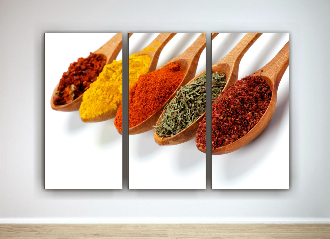 Фотокартина модульна фото картина на кухню на полотні ложки спеції полотно 90х60 см VE