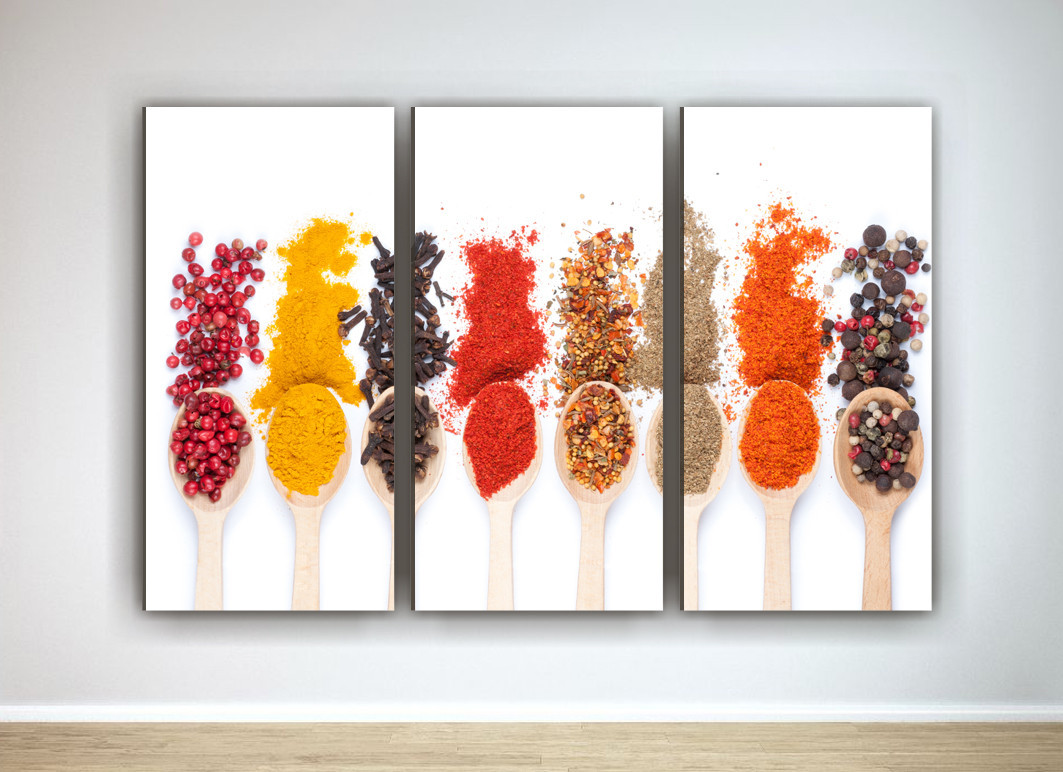 Фотокартина модульна фото картина на кухню на полотні ложки спеції полотно 90х60 см VE