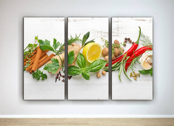 Фото картина модульна фотокартина на полотні для кухні овочі перець лимон цитрус полотно VE, фото 1