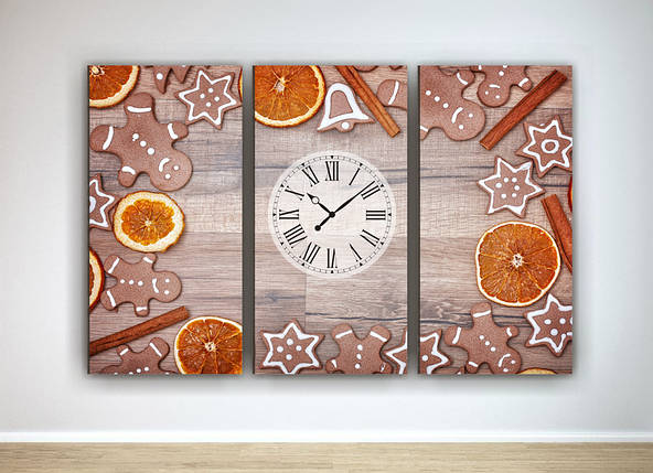Фотокартина модульна фото картина з годинником на кухню на полотні пряники полотно 60х90 см VE, фото 1