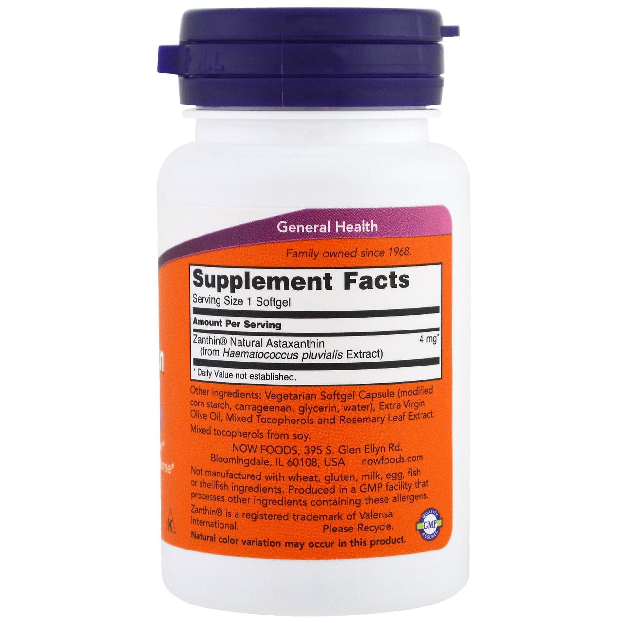Астаксантин антиоксидант, Now Foods, Astaxanthin, 4 mg, 60 капсул - фото 2 - id-p34376384