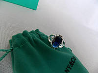 Кольцо с синим цирконием покрытие серебро 925