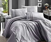 Комплект постільної білизни сатин delux First Choice євро розмір Stripe Style Grey