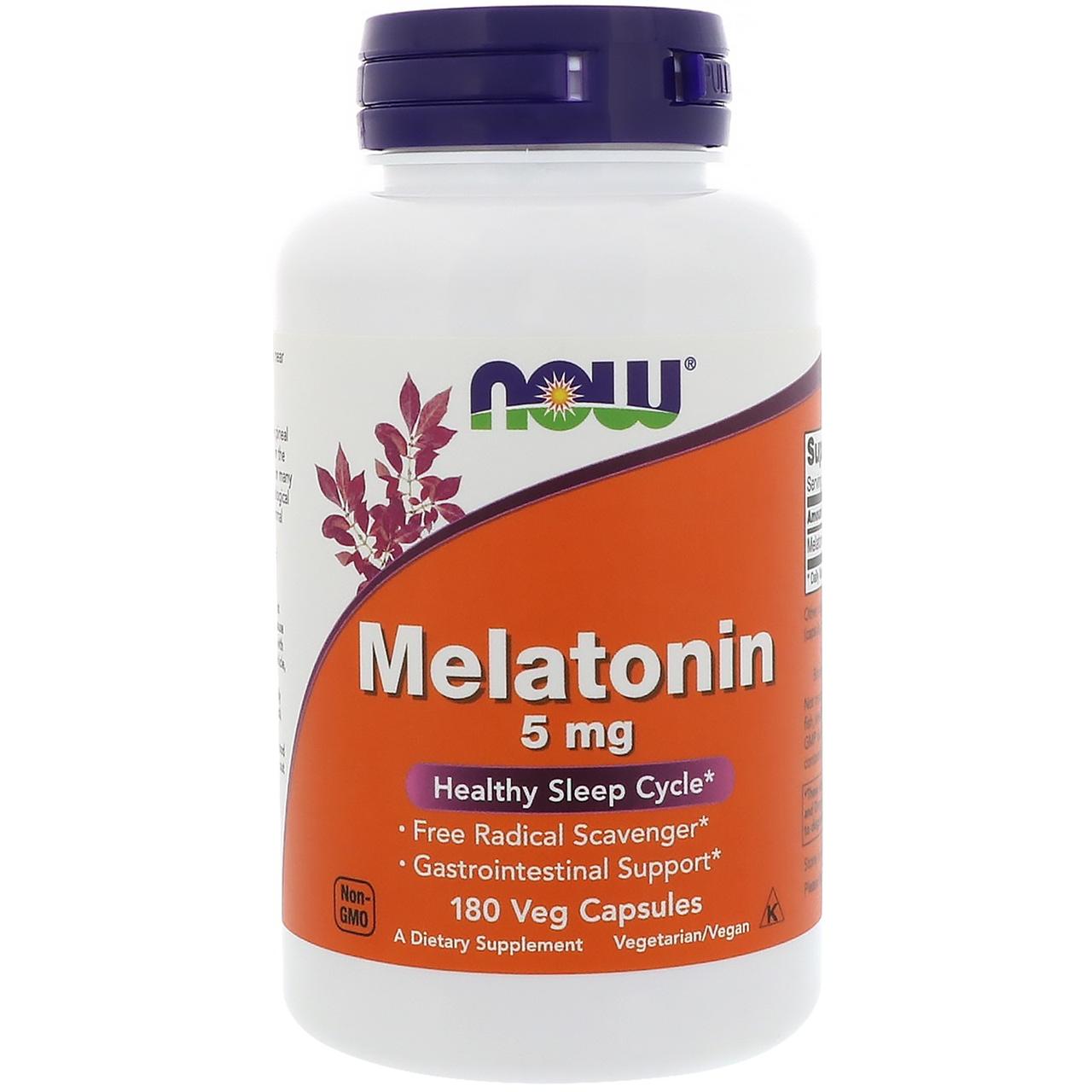 Мелатонін, Melatonin, Now Foods, 5 мг, 180 капсул