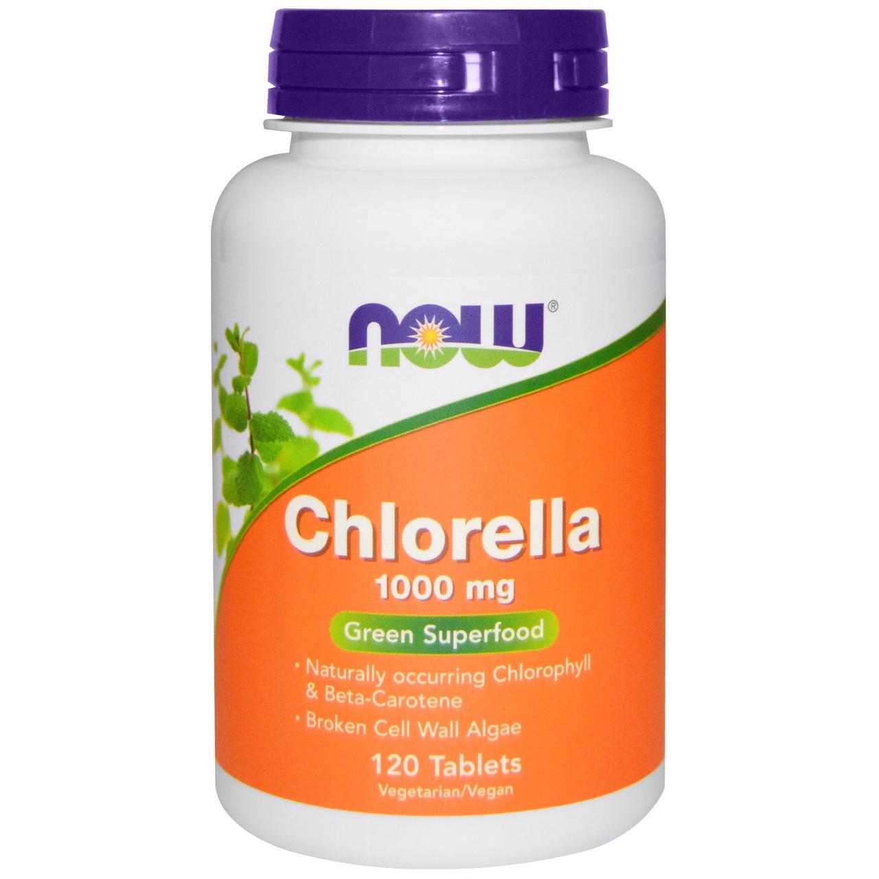 Хлорела в таблетках, суперфуд, Now Foods, Chlorella, 1000мг, 120 таблеток