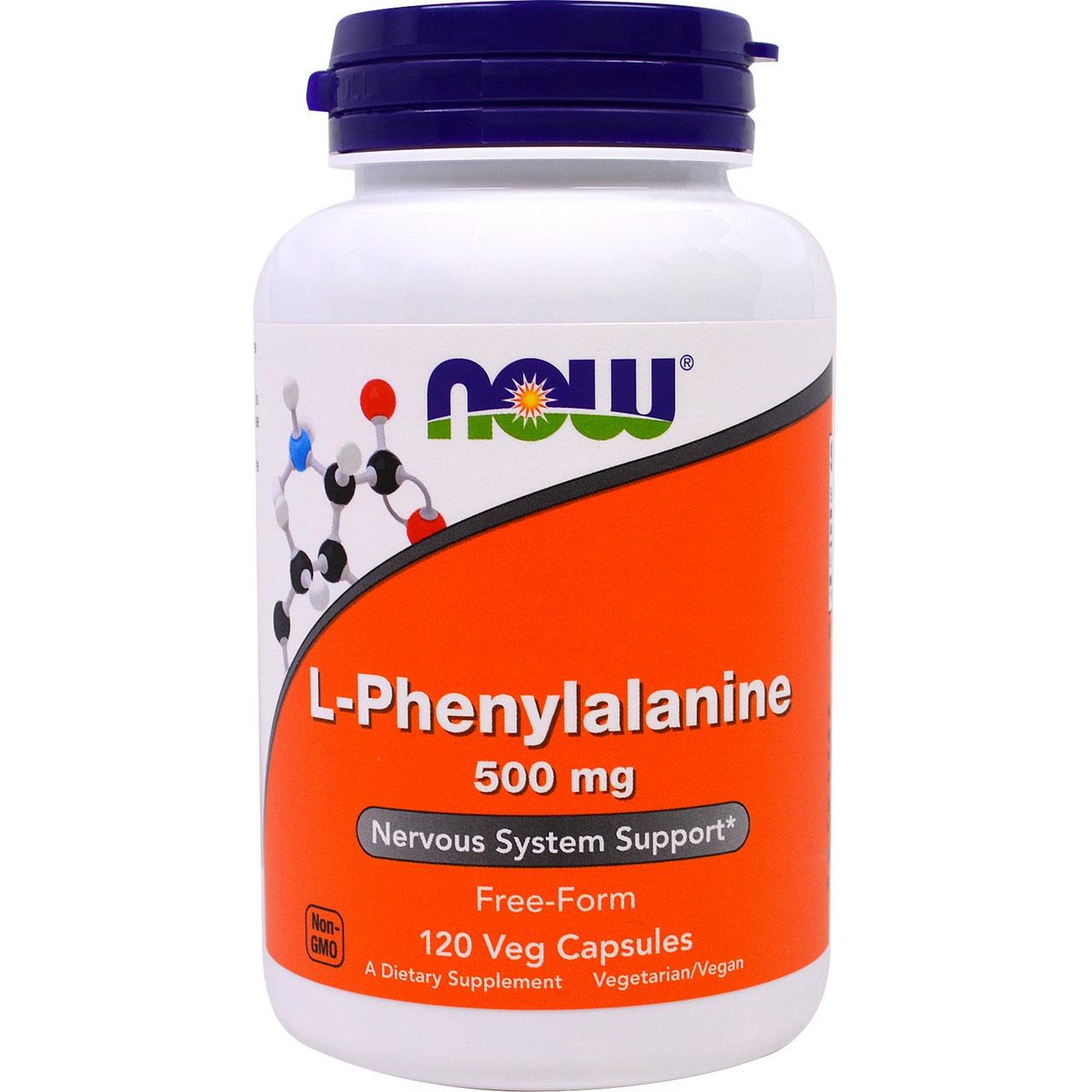 Фенілаланін, амінокислота, L-Phenylalanine, Now Foods, 500 мг, 120 капсул