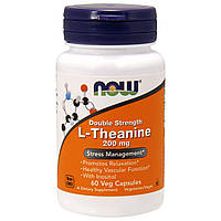 Теанин, Двойная сила, L-Theanine, Now Foods, 200 мг, 60 кап.