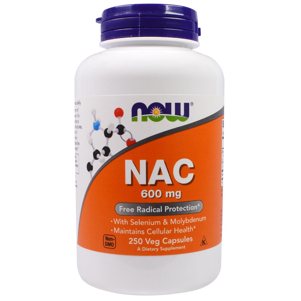 Ацетилцистеин, NAC (N-Acetyl Cysteine), Now Foods, 600 мг, 250 капсул ...